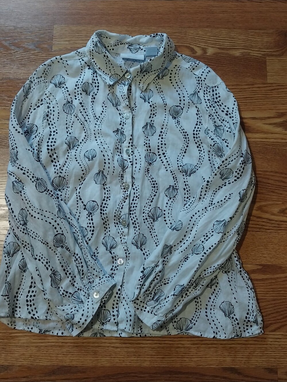 Martha Stewart Oxfort Preppy 100% Linen Shirt Women Size S White Blue Top